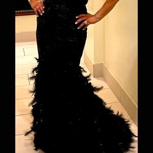 Black sequin feather formal dress